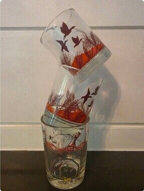 Vintage Shot Glasses Geese Pheasant Hunter Themed Set Of 3